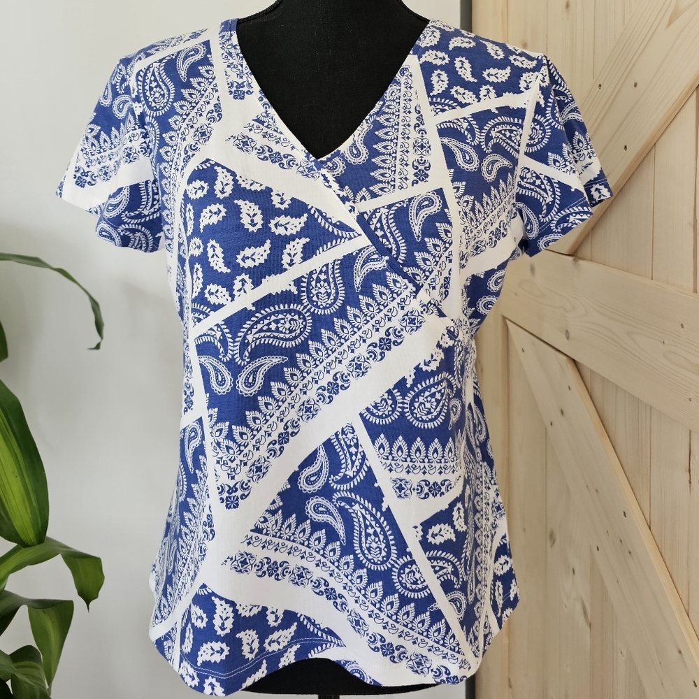 HEARTS Of PALM‎ Size M Women's Blue Bandana Cotton T-shirt